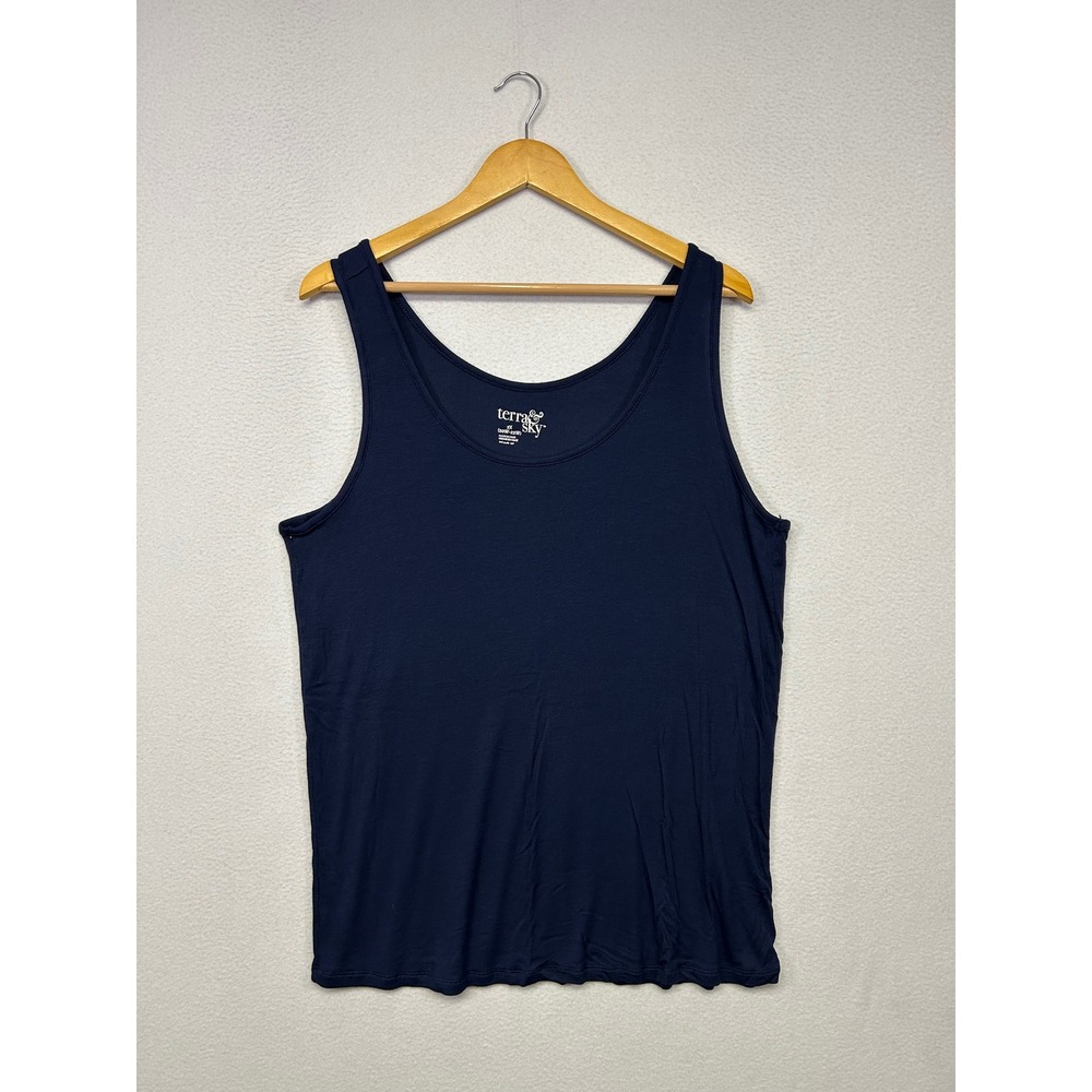 Minimalist Basic Terra & Sky Womens 2X Navy Blue Scoop Neck Modal Tank Top
